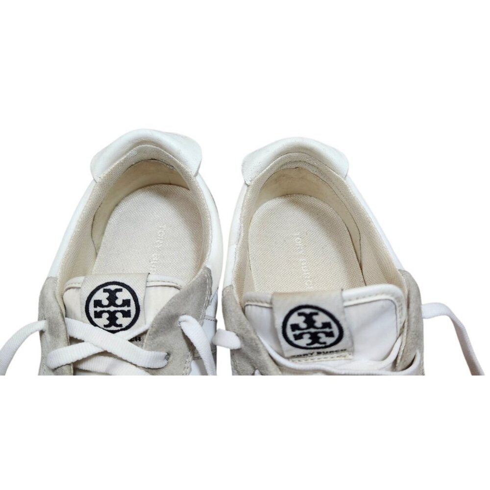 Tory Burch White Leather Suede Sneakers Size 8.5M Retro Runner Lace Up Casual - Picture 4 of 13